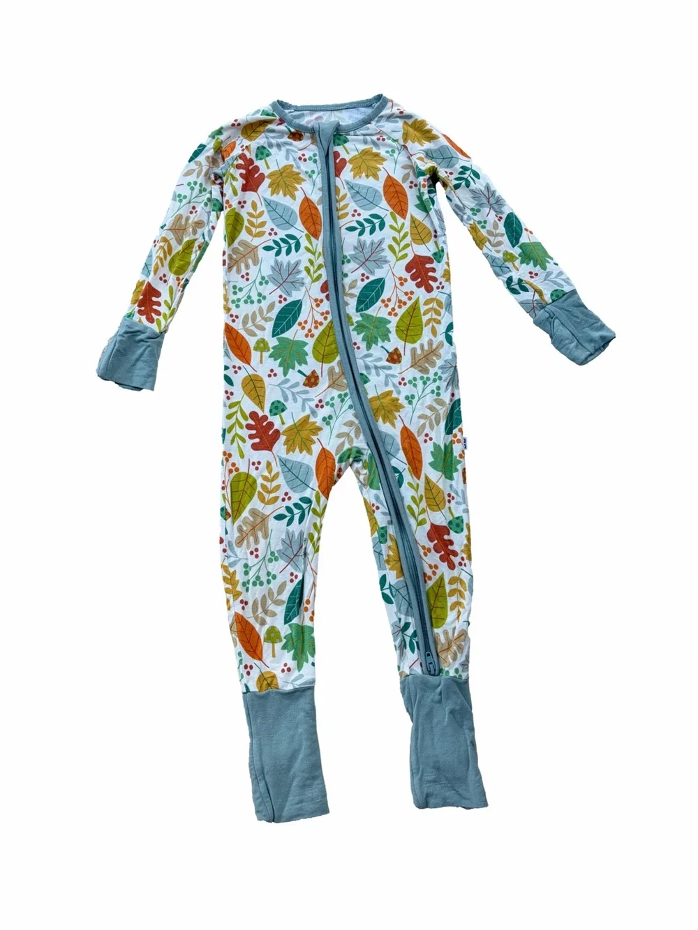 Little Sleepies Size 12-18 Months Warm Taupe Fall Leaves Bamboo Zippy Pajamas